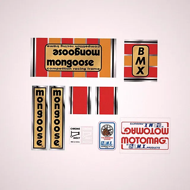 1980 Mongoose Motomag decal set - ruby seat stays