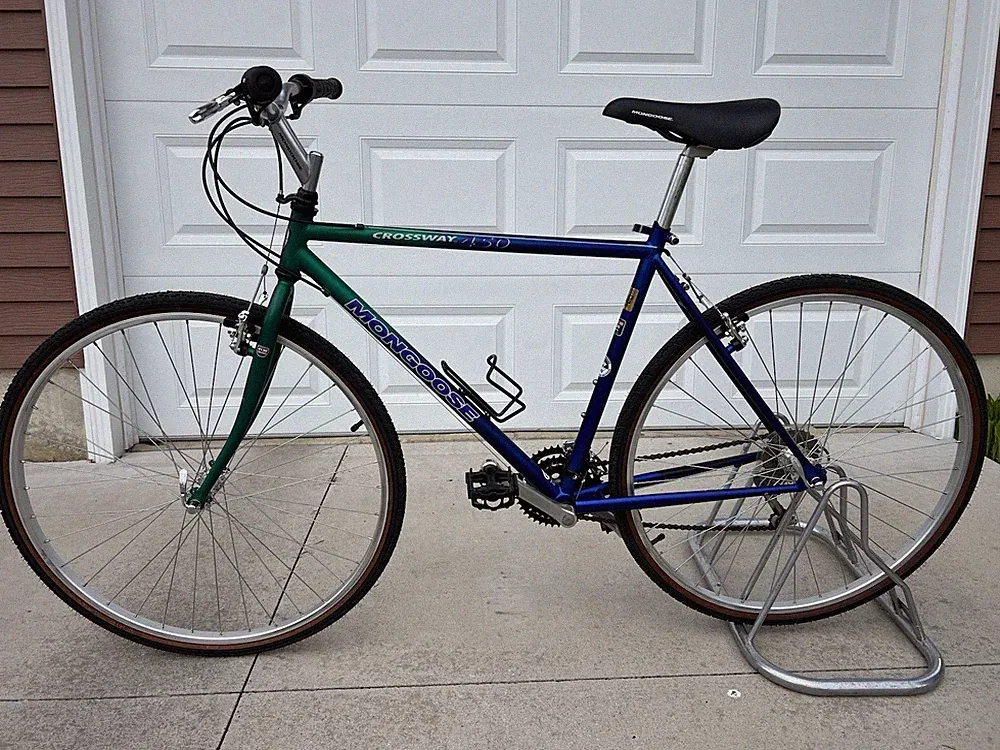 1996 90s Mongoose Crossway 450 Hybrid Bike 19" 700C Blue/Green 21sp 4130 chromo