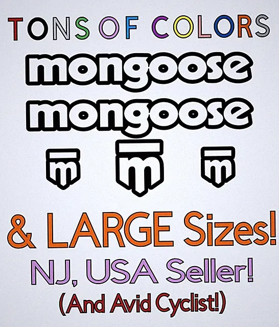 5 Piece Mongoose OUTLINE Vinyl Decal Set Many Colors/SzsDowntube-Forks-Head Tube