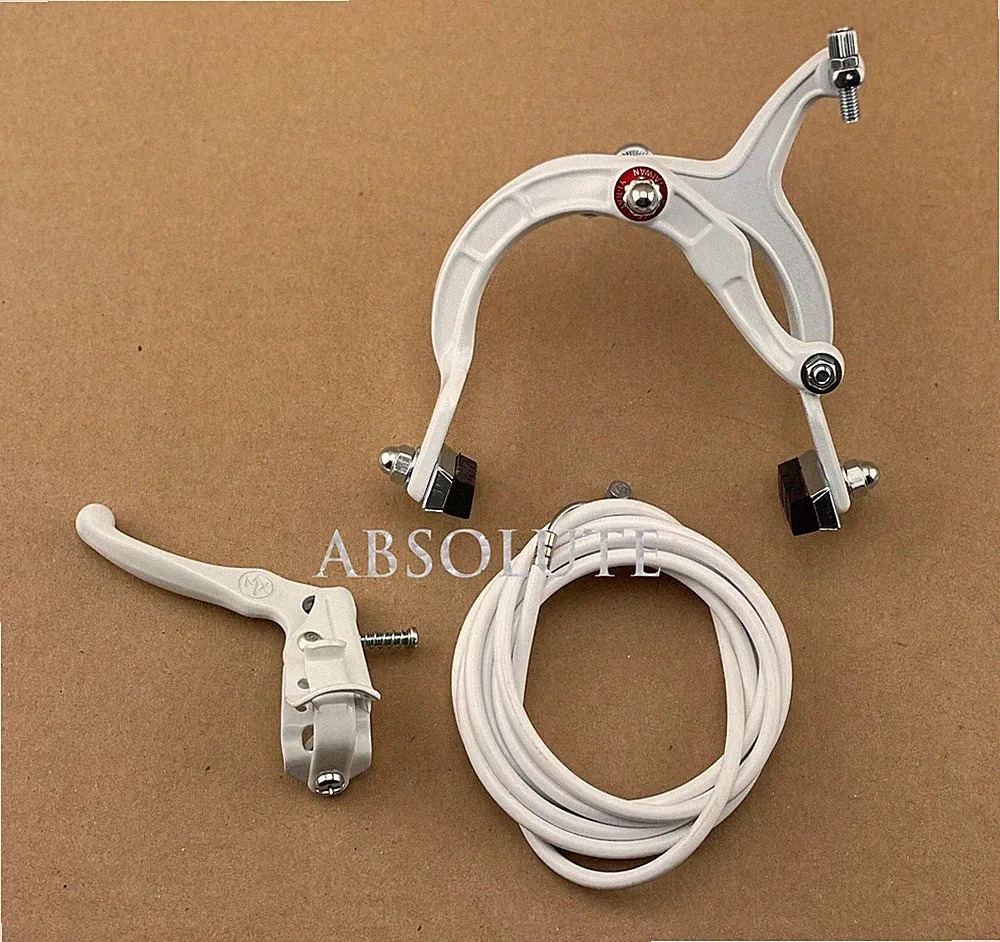 ALL WHITE OLDSCHOOL BMX BIKE MX FRONT BRAKE LEVER CABLE CALIPER CRUISER BICYCLE