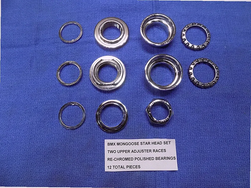 BICYCLE BMX MONGOOSE STAR HEAD SET 2 ADJUSTING RACES CUPS BEARINGS RE-CHROMED #9