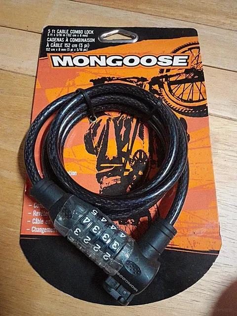 MONGOOSE 5 FT VINYL COATED STEEL CABLE COMBO BICYCLE LOCK