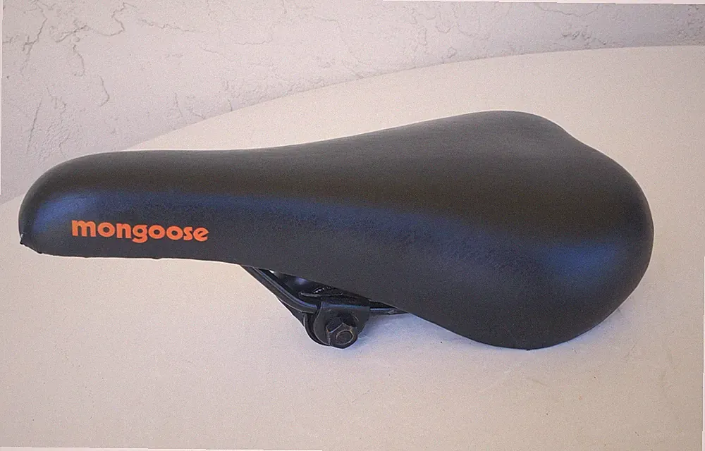 MONGOOSE BLACK SADDLE BIKE SEAT ~ ORANGE LOGO - 10" X 6"