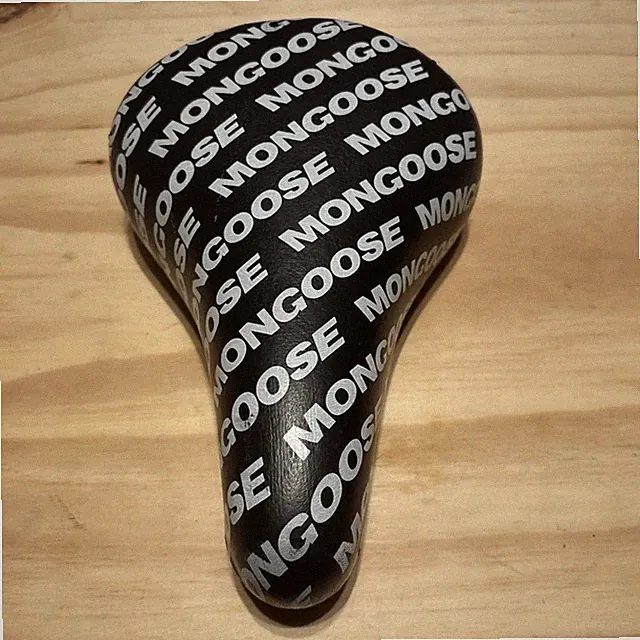 Mongoose BMX Bicycle Seat Saddle Black White Padded MId School All Over Logo