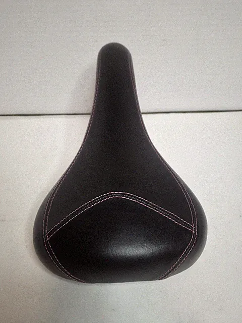 Mongoose Padded Stitched Leather Replacement Bike Seat Black With Pink Stitching