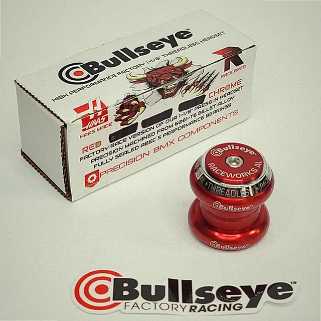 NEW - BULLSEYE BMX 1 1/8" RACEWORKS PRESS IN HEADSET - RED & CHROME COLORS