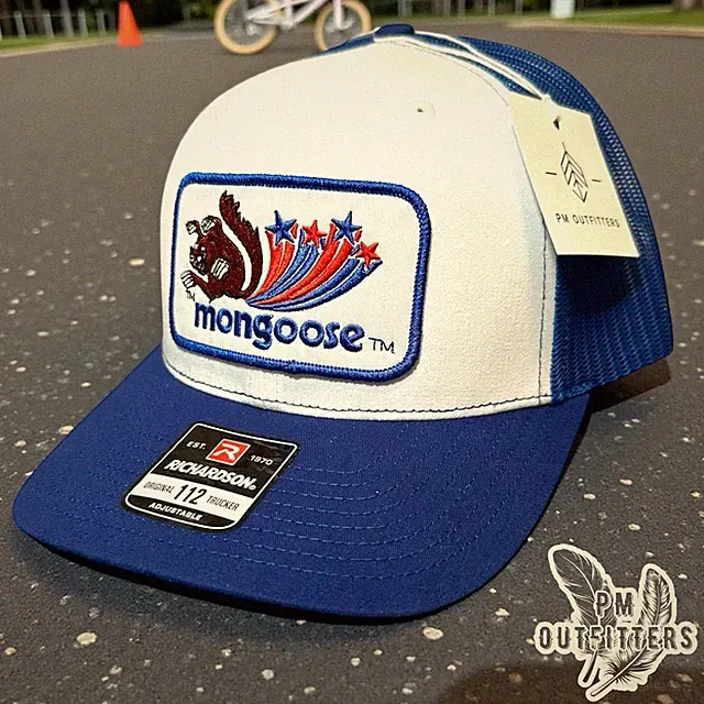 Retro Mongoose Bicycles Patch Snapback Richardson 112 Royal & White Trucker Hat